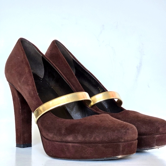 Vintage GUCCI Brown Suede Platform Slide Chunky Heels. 39.5 - Picture 3 of 11